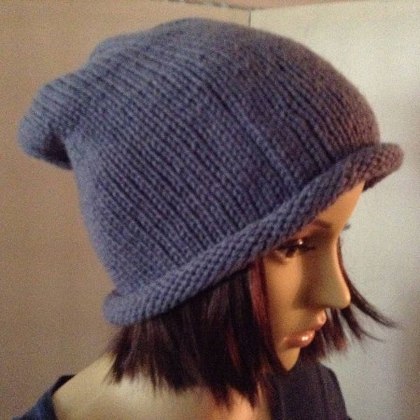 Blue Slouchy Hat/Beanie Slouchy/Unisex Blue Slouch Hat/Hand Knit Denim Blue Hat/Faded Blue Slouch Hat/Unisex Teen Gift/Denim Knit Slouch Hat