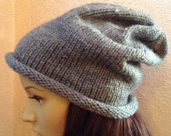 Beanie Slouch Hat/Unisex Gray Slouch Hat/Hand Knit Gray Hat/Gift for Him/Gift for Her/Teen Gift/Soft Gray Slouch Hat/Heather Gray Slouch Hat