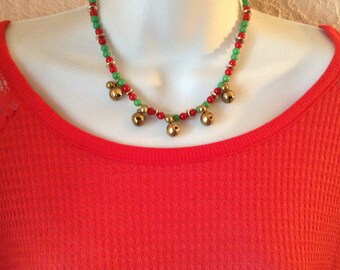 Vintage Christmas Jewelry,Holiday Jewelry,One Size Holiday Gift for Her,Red and Green Necklace,Secret Santa Gift,Jingle All The Way Necklace