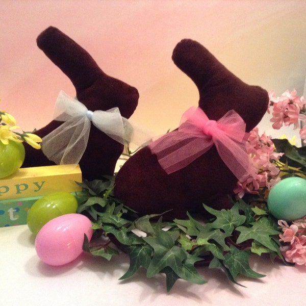 Chocolate Easter Bunny Softies/Easter Bunny/Easter Decoration/Brown Velvet Rabbit/Easter Gift/Easter Basket Add In/Stuffed Chocolate Bunny