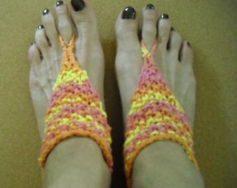 Sandalias descalzas/Sandalias descalzas tejidas a mano/Tangas/Ropa de crucero/Ropa de playa/Sandalias de yoga/Estilo vacaciones de primavera/Sandalias descalzas Citrus Punch