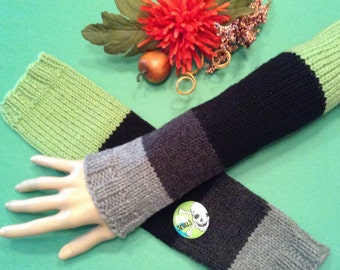 Skull Sleeves/Steampunk Fingerless Gloves/Multi Season Arm Warmers/Lime,Gray and Black Sleeves/Gift for Her/Teen Gift/Shady Lady Arm Warmers