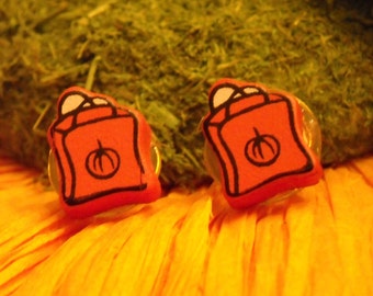 Unisex Halloween Earrings/Orange Halloween Earrings/Trick or Treat Bag Earrings/Halloween Teacher Gift/Halloween Jewelry/All Treat Earrings