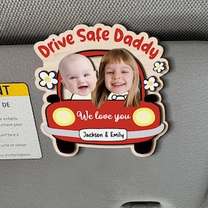 Personalized Car Visor Clip With Kids Photo, Drive Safe Dad Car Visor Clip, Fathers Day Gifts for Dad, Gift For Husband, Drive Safe Daddy