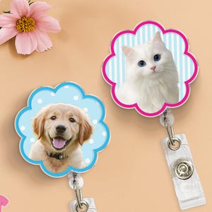 Pet Photo Badge Reel, Custom Pet Portrait Badge Reel, Dog Face Cat Face, Doctor Nurse Badge Reel, Retractable ID NP Badge Cat Dog Photo