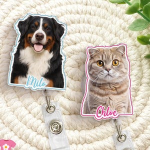 Custom Pet Portrait Badge Reel, Custom Dog Cat Face Badge Reel, Photo Badge Reel For Nurse, Retractable Badge Holder, ID Badge Buddy