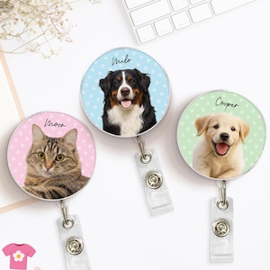 Custom Pet Badge Reel With Photo, Dog Portrait Badge Reel, Cat Photo Badge Reel, Nurse Badge Reel with Picture, Retractable Badge Holder