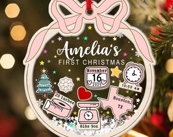 Baby's First Christmas Ornament, Personalized Baby 1st Christmas Ornament, Custom New Baby Keepsake, 4D Babies Shaker Ornament, Newborn Gift