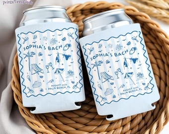 Coastal Bachelorette Party Can Coolers, Custom Beach Bachelorette Can Cooler, Bridal Party Favors, Custom Location Wedding Party Decors