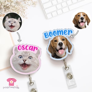 Custom Pet Badge Reel, Pet Portrait Photo Badge Reel, Custom Dog Face Cat Face, Nurse Badge Reel, Pet Cat Dog Photo, Doctor ID NP Badge