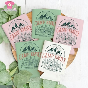 Camp Bachelorette Can Coolers, Custom Location Bachelorette Party Can Cooler, Camping Bridal Party Gifts, Bach Party Decors, Wedding Gift