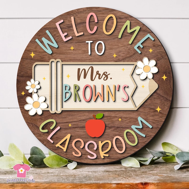 Personalized Teacher Door Sign, Teacher Gifts, Custom Teacher Door Hanger, Back To School, Classroom Decor, Teacher Name Sign, Welcome Sign afbeelding 4