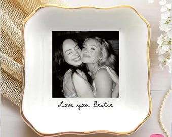 Personalized Bestie Photo Jewelry Dish: Ceramic Trinket Tray for Best Friend, Birthday Gifts For Bestie, Bridesmaid Proposal