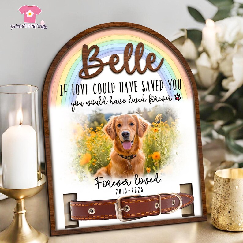 Personalized Dog Memorial Wood Frame With Collar Holder, Memorial Pet ...