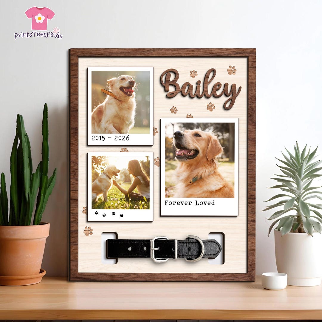 Custom Dog Memorial Wood Frame With Collar Holder, Personalized ...