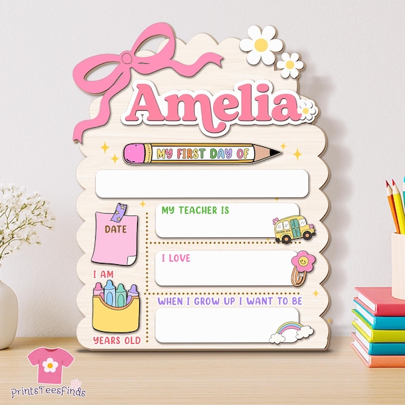 Personalized First Day School Sign, Back to School Sign, Kindergarten 1st Day of School Sign Reusable, Custom First Day School Sign