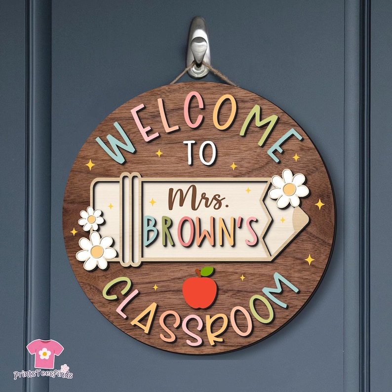 Personalized Teacher Door Sign, Teacher Gifts, Custom Teacher Door Hanger, Back To School, Classroom Decor, Teacher Name Sign, Welcome Sign afbeelding 5