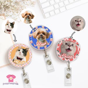 Custom Pet Badge Reel With Photo, Nurse ID Holder, Name Badge Clip, Dog Badge Reel, Picture Badge Reel, Dog Mom Gifts, Pet Lover Gifts