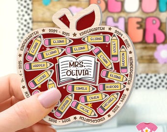 Personalized Teacher Apple Magnet, Thank You Teacher Gift, Classroom Decor, Kindergarten Teacher Shaker Magnet, Teacher Fridge Magnet