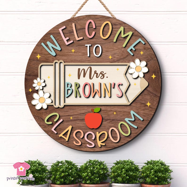 Personalized Teacher Door Sign, Teacher Gifts, Custom Teacher Door Hanger, Back To School, Classroom Decor, Teacher Name Sign, Welcome Sign afbeelding 3