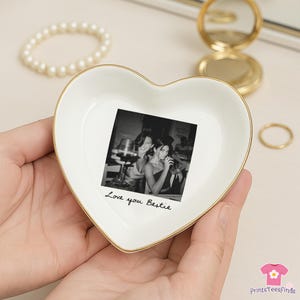 Personalized Bestie Photo Jewelry Dish: Ceramic Trinket Tray for Best Friend, Birthday Gifts For Bestie, Bridesmaid Proposal Tray - Heart
