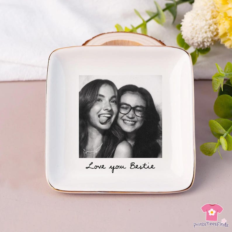 Personalized Bestie Photo Jewelry Dish: Ceramic Trinket Tray for Best Friend, Birthday Gifts For Bestie, Bridesmaid Proposal image 12