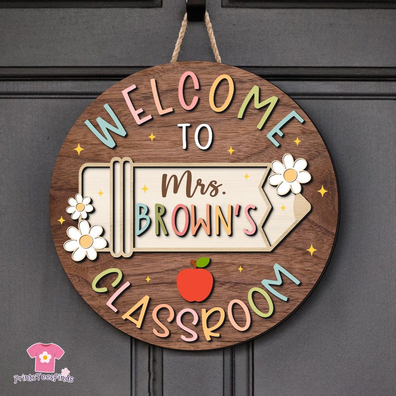 Personalized Teacher Door Sign, Teacher Gifts, Custom Teacher Door Hanger, Back To School, Classroom Decor, Teacher Name Sign, Welcome Sign afbeelding 6