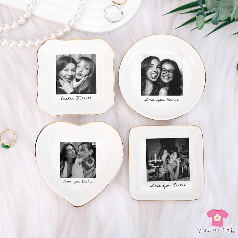 Personalized Bestie Photo Jewelry Dish: Ceramic Trinket Tray for Best Friend, Birthday Gifts For Bestie, Bridesmaid Proposal image 15