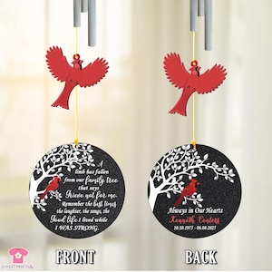 Personalized Memorial Wind Chime, Cardinal Wind Chime, Red Bird Suncatcher Wind Chime, Family Gift, Loss Of Loved One, Loss Of Mom Dad Gifts