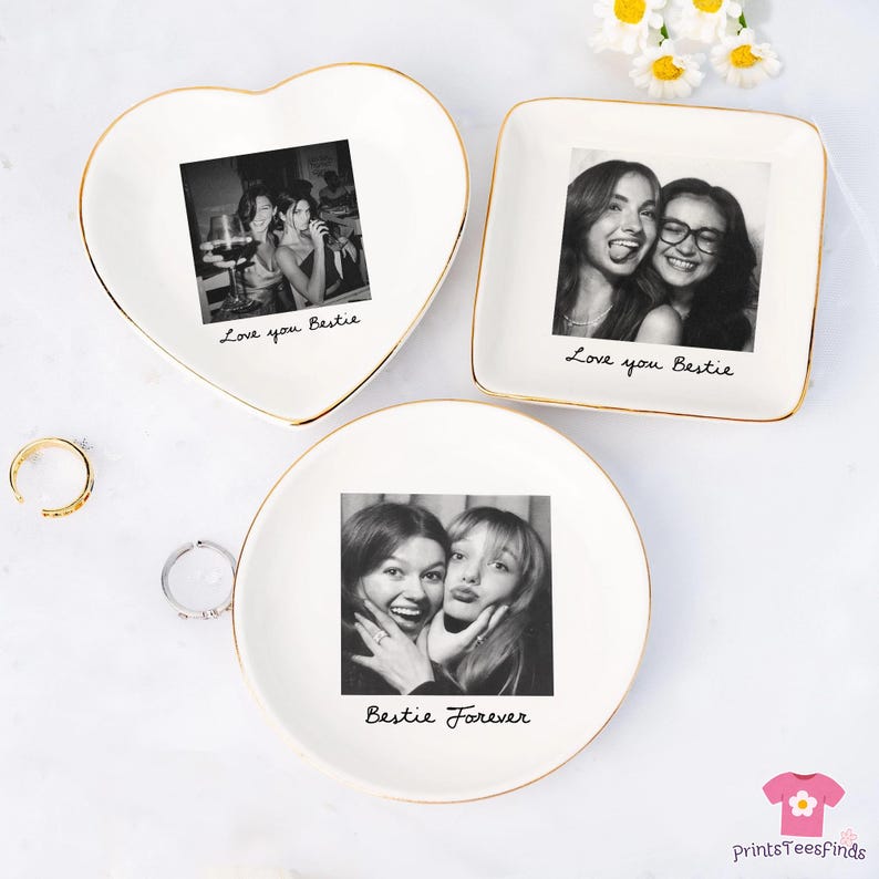 Personalized Bestie Photo Jewelry Dish: Ceramic Trinket Tray for Best Friend, Birthday Gifts For Bestie, Bridesmaid Proposal image 11