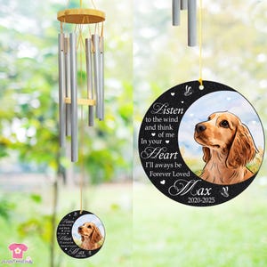 Custom Pet Memorial Wind Chime With Photo, Dog or Cat Loss Gift, Personalized Outdoor Garden Tribute, Sympathy Keepsake for Pet Owners