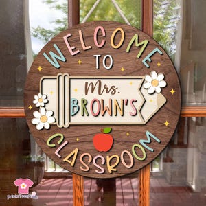 Personalized Teacher Door Sign, Teacher Gifts, Custom Teacher Door Hanger, Back To School, Classroom Decor, Teacher Name Sign, Welcome Sign afbeelding 7