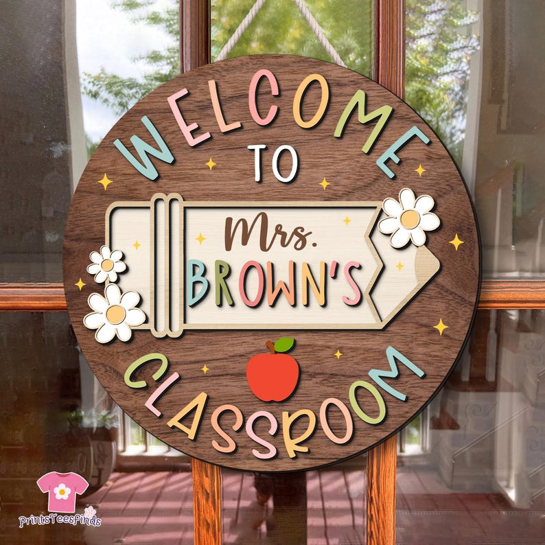 Personalized Teacher Door Sign, Teacher Gifts, Custom Teacher Door Hanger, Back To School, Classroom Decor, Teacher Name Sign, Welcome Sign afbeelding 7