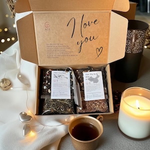 Coffret Tisane et Thé en Feuilles bio | 4 échantillons de thé en vrac | Boîtes Cadeau de Staint Valentin | Cadeau pour amateurs de thé