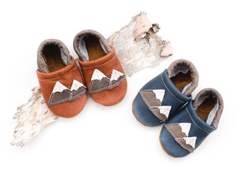 Chestnut & Navy Mountains Leather Shoes Moccs Baby and Toddler