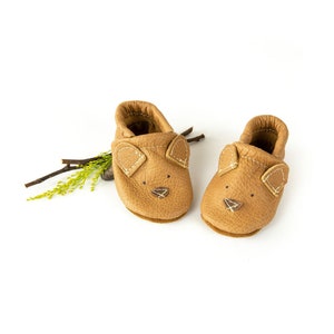 Sahara Bear // Cute Critters Leather Shoes Baby and Toddler // Made in USA High-Quality Leather Moccasins Shoes