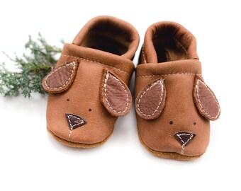 Hündchen Braun // Süße Leder Schuhe für Baby und Kleinkind Hunde