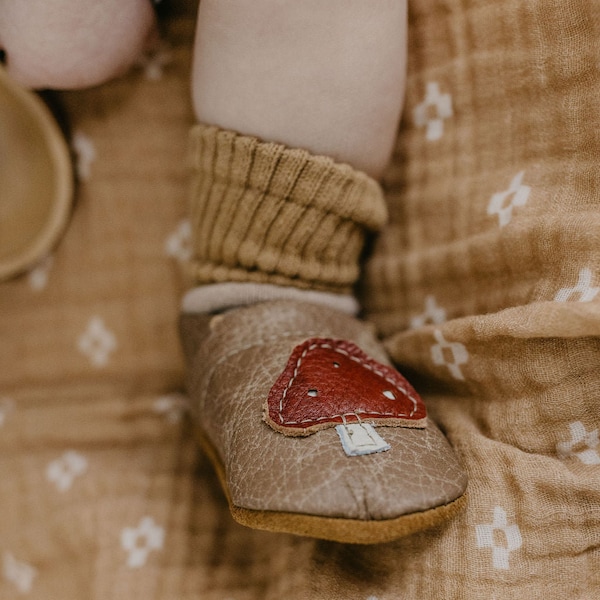 Mushrooms on Chai Leather Shoes Moccs Baby and Toddler