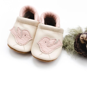 Blush Birdie Leather Shoes Moccs Baby and Toddler // Made in USA High-Quality Leather Moccasins Booties