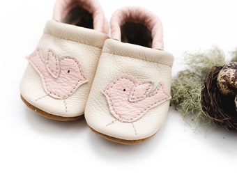 Blush Birdie Leather Shoes Moccs Baby and Toddler // Made in USA High-Quality Leather Moccasins Booties