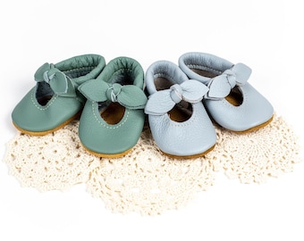 Mint & Powder Blue BELLA JANES Shoes Baby and Toddler // Made in USA High-Quality Leather Moccasins Shoes