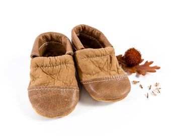 Wood/Potato Two Tone Loafers Shoes Baby and Toddler // Made in USA High-Quality Leather Moccasins Shoes