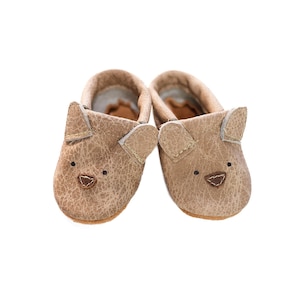 Latte Bear // Cute Critters Leather Shoes Baby and Toddler // Made in USA High-Quality Leather Moccasins Shoes