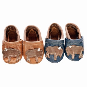 Chaussures Saddle & bleu marine en cuir de bison de buffle, mocassins pour bébés et tout-petits