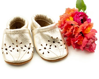 Platinum BLOSSOMS Shoes Baby and Toddler // Made in USA High-Quality Leather Moccasins Booties