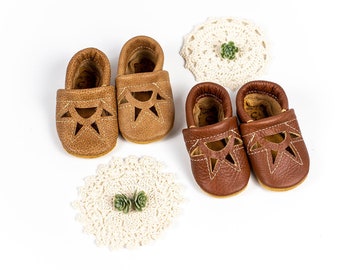 Sahara & Chestnut SUNRISE Shoes Baby and Toddler // Made in USA High-Quality Leather Moccasins Shoes