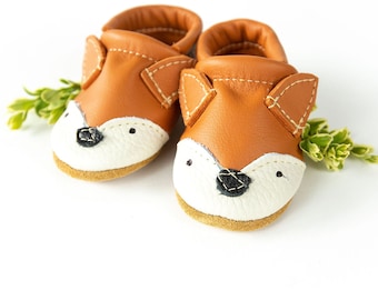 Papaya Fox // Lindos animales Zapatos de cuero para bebés y niños pequeños