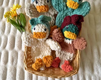 Gehaakte pluche eend, handgemaakte knuffeleend, zacht amigurumi-diertje, kraamcadeau, erfstuk, decoratie voor de babykamer