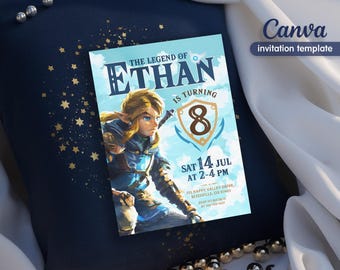 Video gamer invite, Legend of Zelda Birthday Invitation, Digital Download, Zelda Tears Of The Kingdom, Birthday Party, Game on Invitation