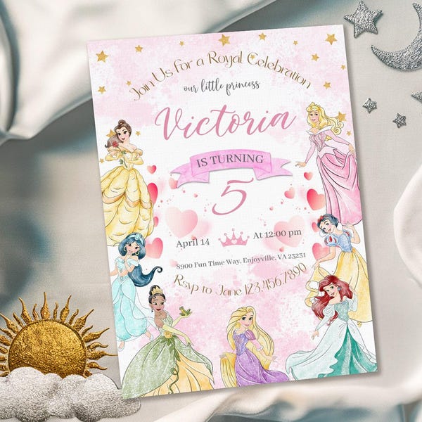 Royal Princess Birthday Party Invitation Template Etsy